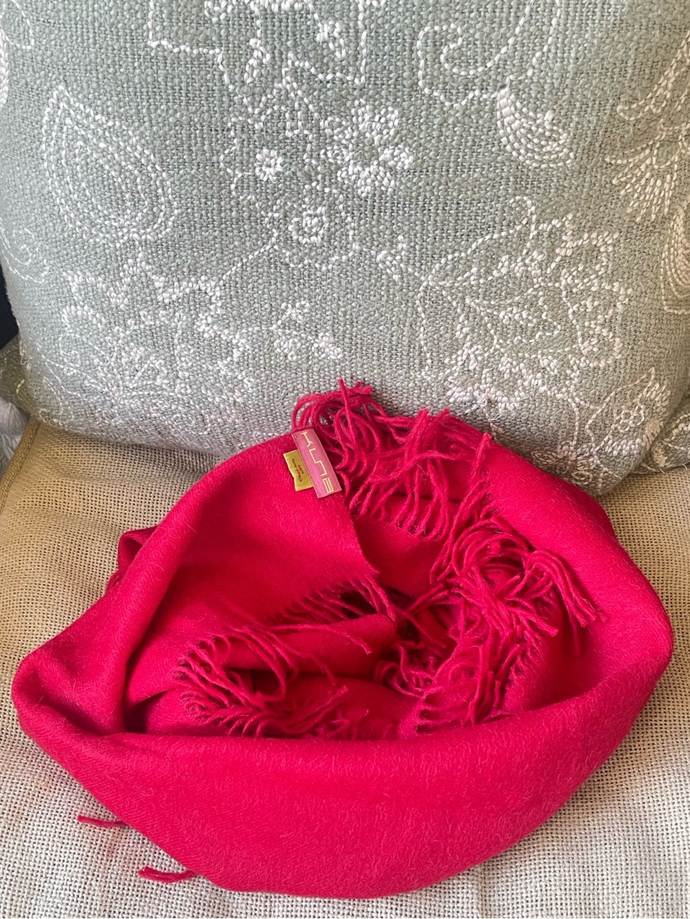 KUNA 100% Baby Alpaca Luxury Fringe Scarf Red Crimson Peru